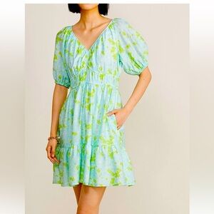 Vineyard Vines Marina Puff Sleeve V-neck Mini Dress